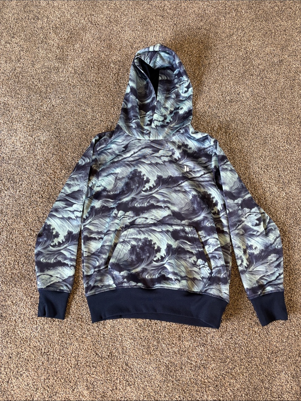 Hurley Boys Wave-Pattern Hooded Sweatshirt in Blues Size Medium (10)
